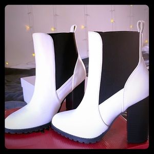 White faux leather booties
